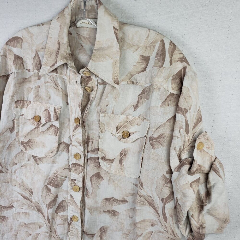 ZIMMERMANN Ramie Shirt Super Eight Leaf-Print size 1 US 6 Tropical Safari Boho - Picture 6 of 15